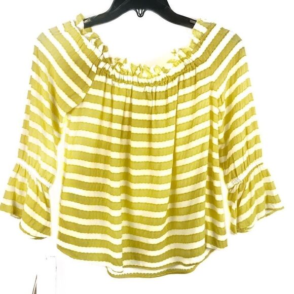 Copper Key Crop Top Yellow, White Stripe XS NWT - Picture 2 of 5
